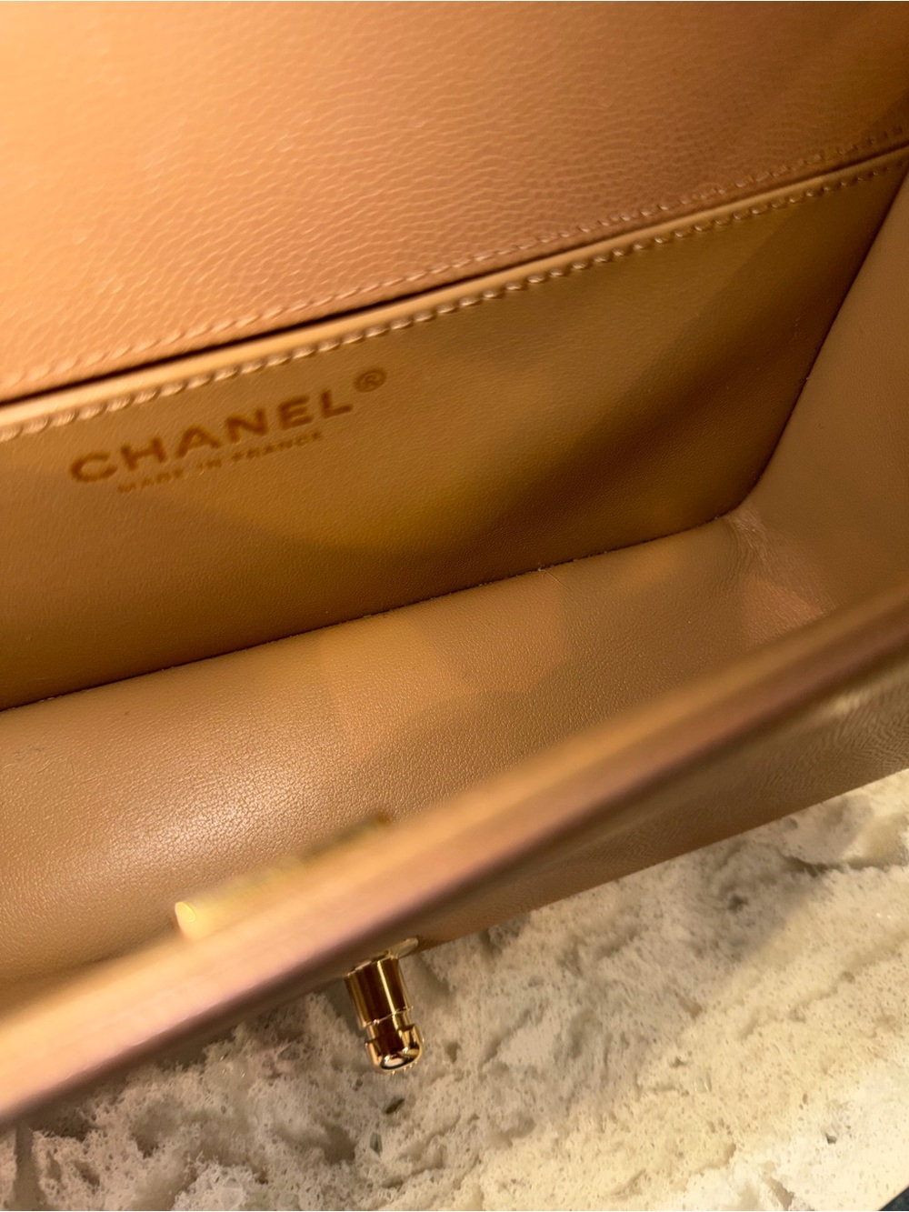 CHANEL Chevron Quilted Shoulder Bag in Tan with Gold Hardware - Picture 8 of 9